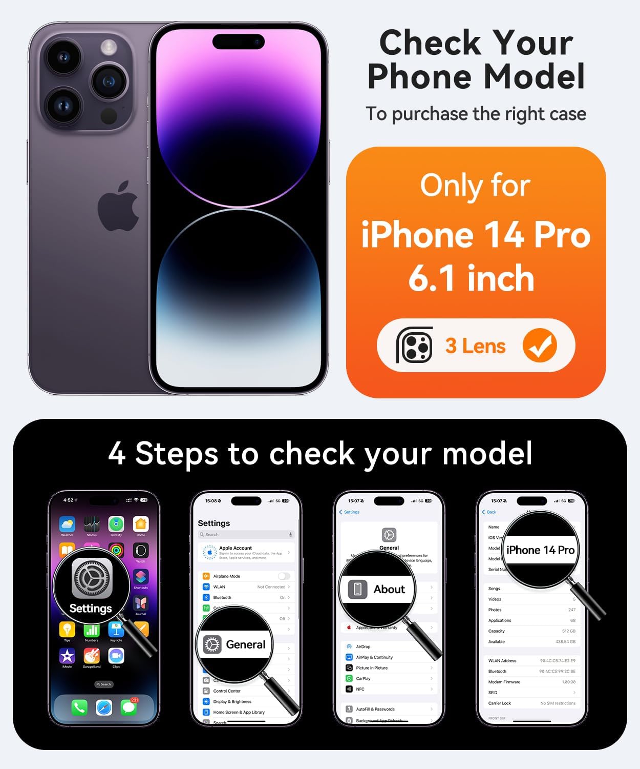 Magnetic Protective Case for iPhone 14 Pro (6.1 Inch) - Upgraded Full Camera Protection, MagSafe Compatible, Translucent Matte Finish, Shockproof - Black