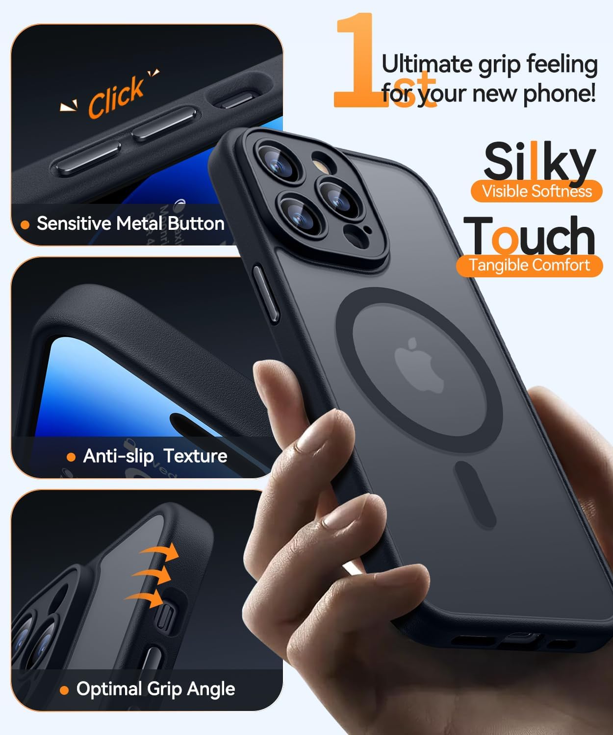 Magnetic Protective Case for iPhone 14 Pro (6.1 Inch) - Upgraded Full Camera Protection, MagSafe Compatible, Translucent Matte Finish, Shockproof - Black