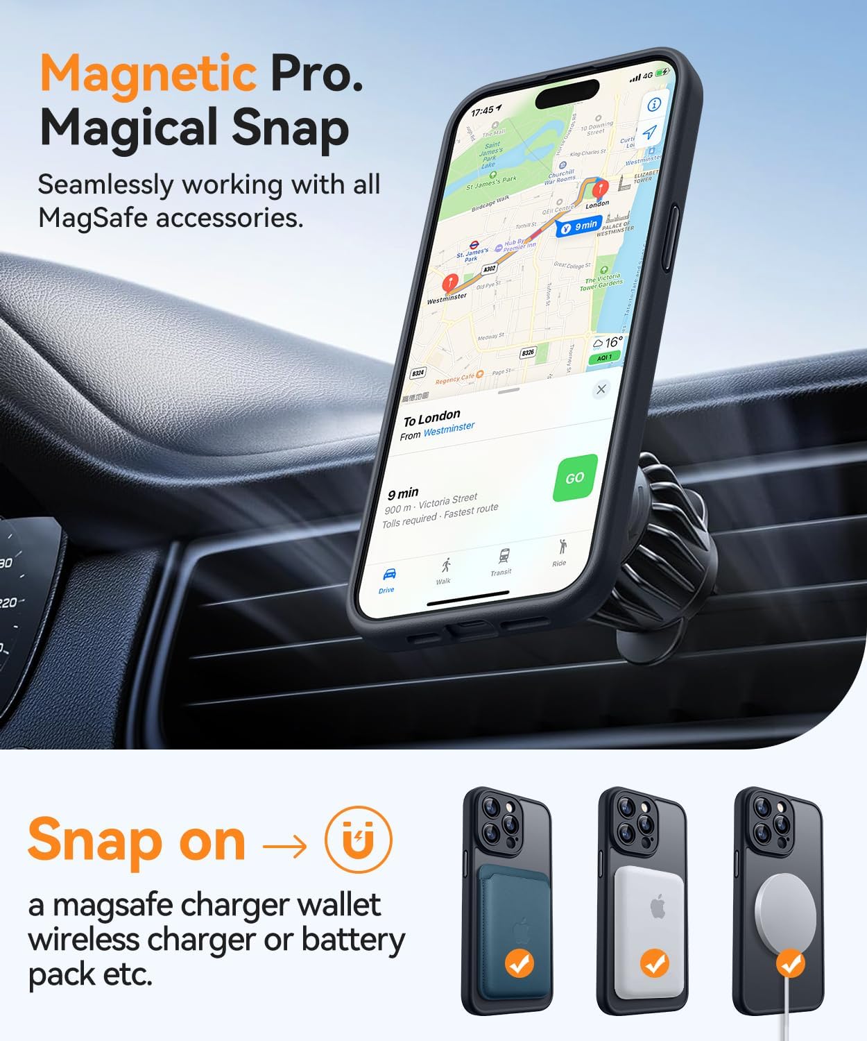 Magnetic Protective Case for iPhone 14 Pro (6.1 Inch) - Upgraded Full Camera Protection, MagSafe Compatible, Translucent Matte Finish, Shockproof - Black